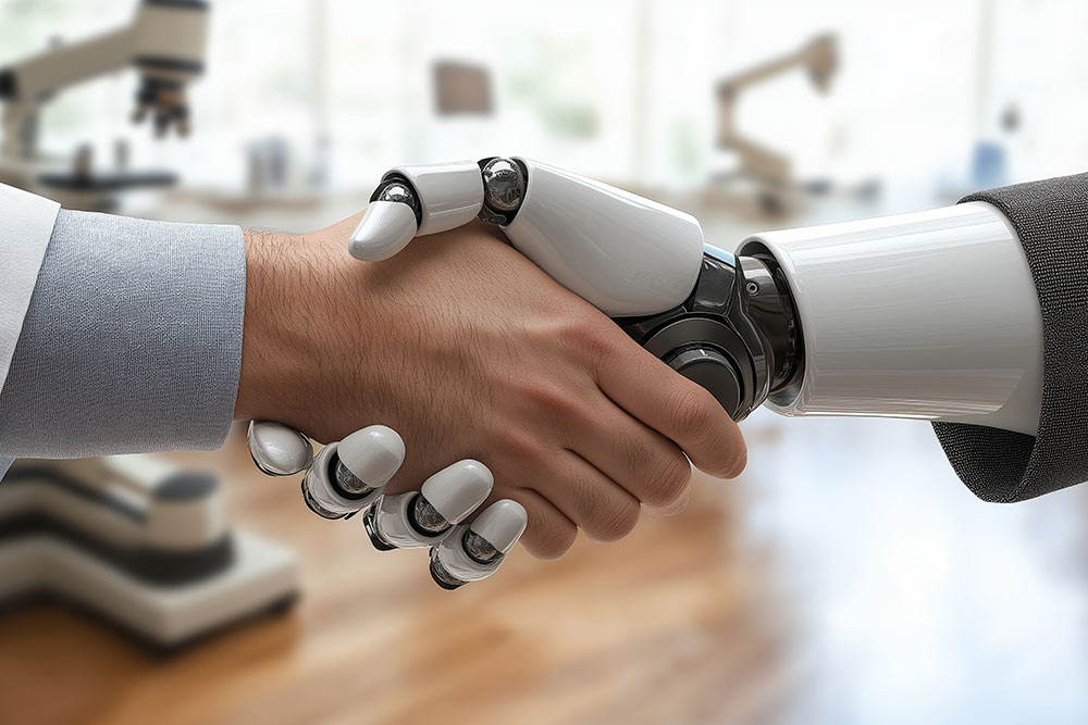 Robotshakingpersonshand A hand shaking the hand of a robot